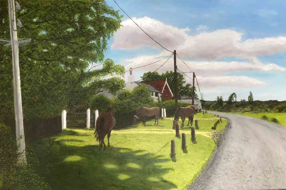 Grazing Ponies East Boldre by Derek Honour