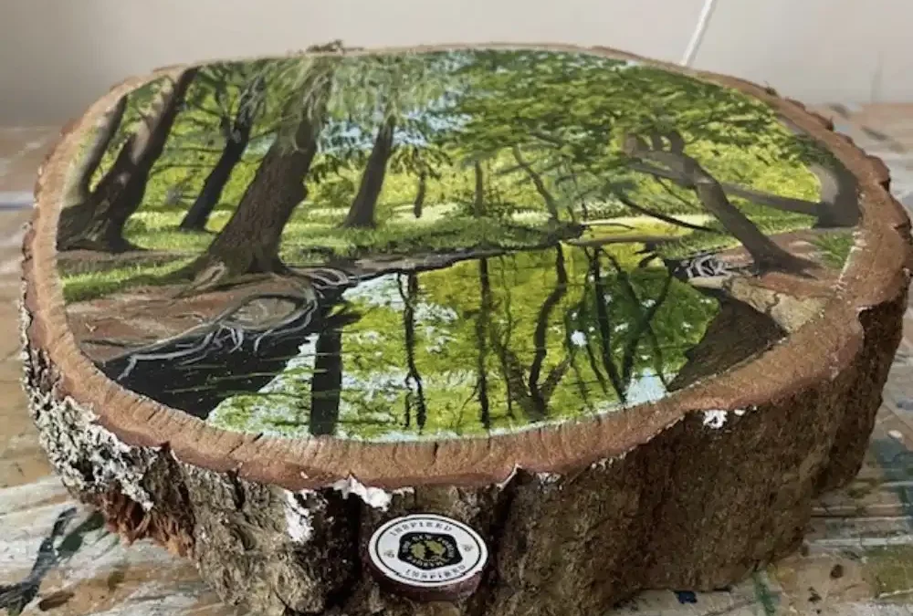 New Forest River painted on Oak